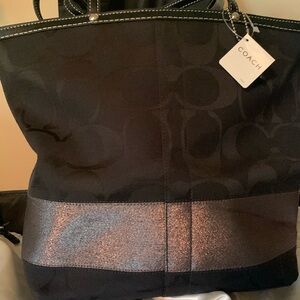 Black signature pattern Coach fabric tote